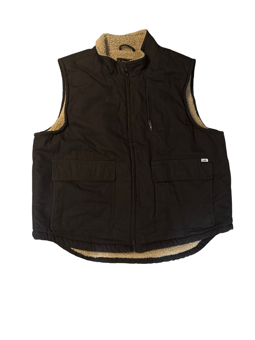 Lee Black Faux Sherpa-Lined Men's Work Vest with Cream Lining - size XXL